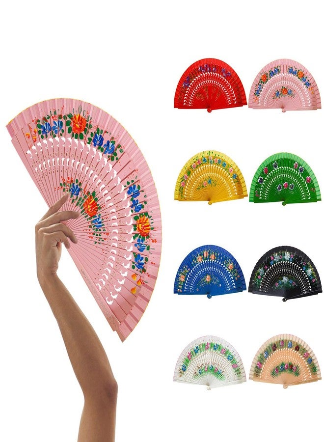 EINCORN Spanish Folding Fan for Women Double-Side Flower Painting Wood Hand Fan for Dance Festival Decoration - Image 2